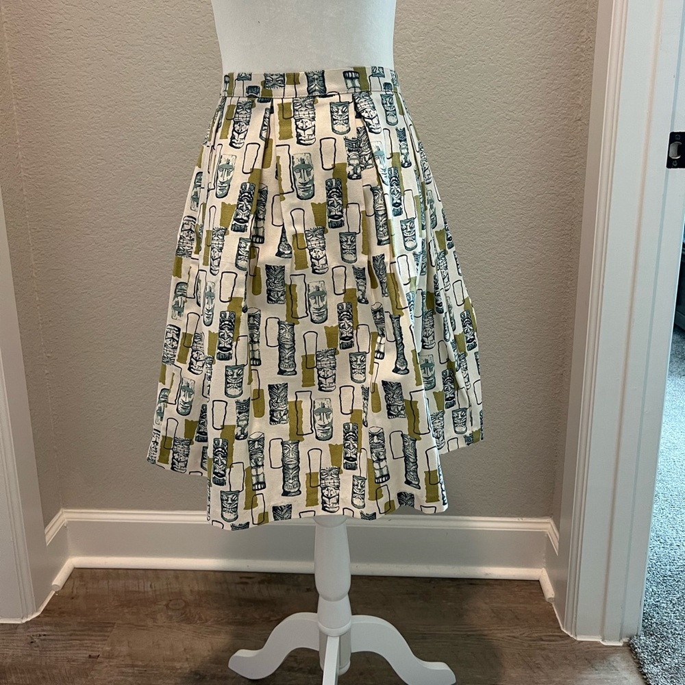 Double Trouble  Skirt in Blue and Green Tiki print